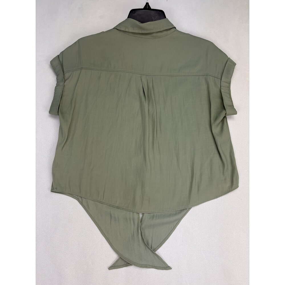 Joie Tie-Front Button Down Top S Olive Lightweight Shirt - Picture 3 of 10